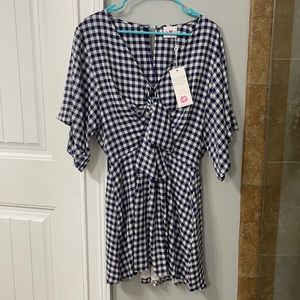 NWT Buddy Love tie front dress- navy check